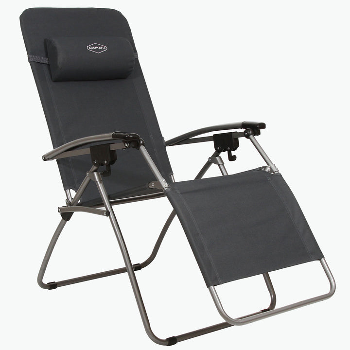 Kamp-Rite Outdoor Folding Reclining Zero Gravity Chair w/ Headrest Pillow, Gray - VMInnovations