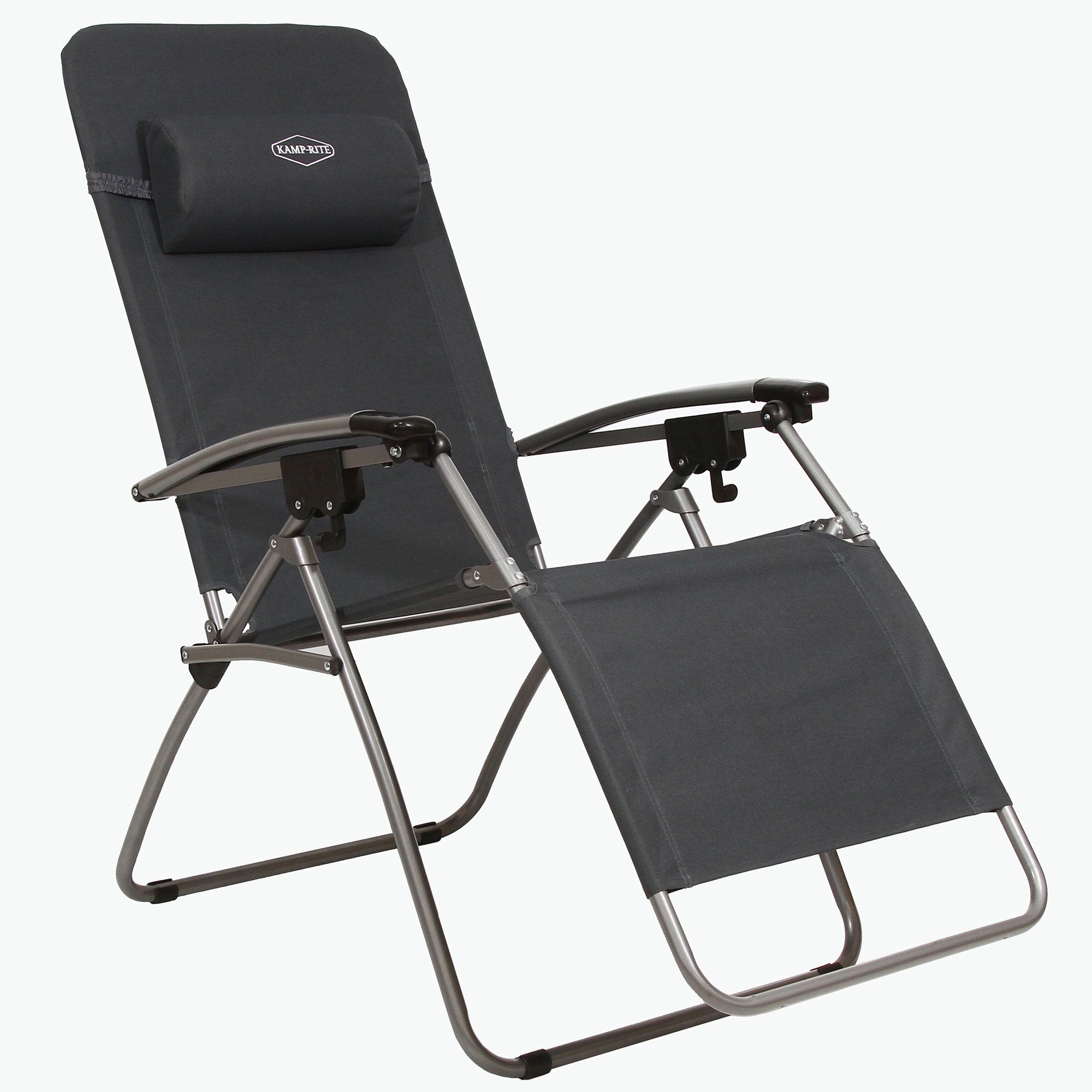 Kamp-Rite Folding Reclining Zero Gravity Chair w/Headrest Pillow, Black (2 Pack)