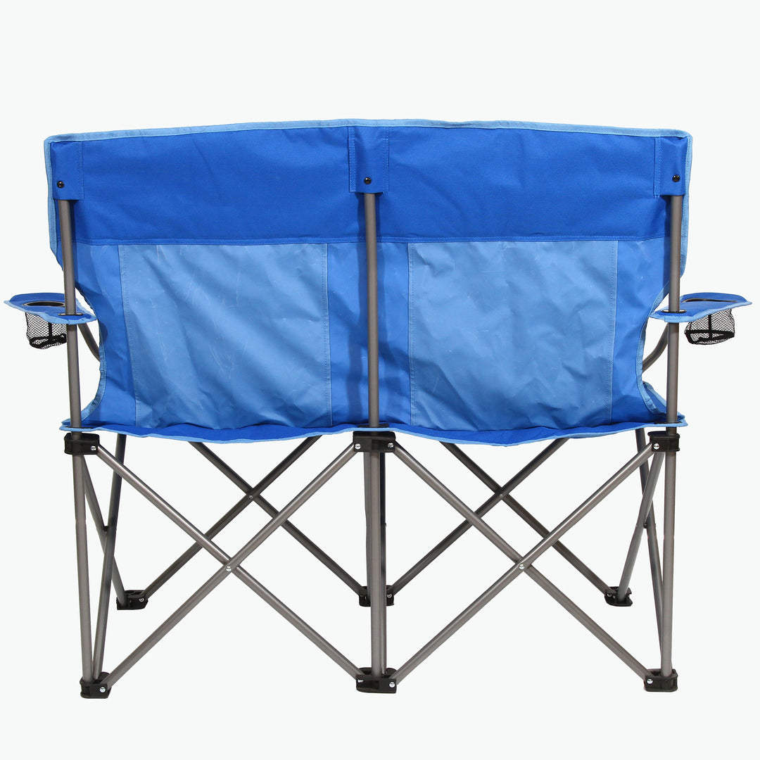 Kamp-Rite Double Folding Portable Camping Chair with Cupholders, Blue (2 Pack) - VMInnovations