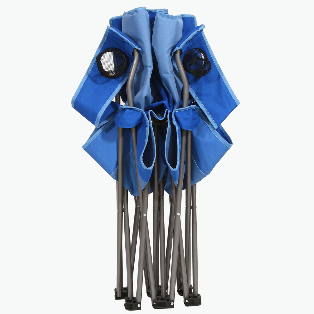 Kamp-Rite Double Folding Portable Camping Chair with Cupholders, Blue (2 Pack) - VMInnovations