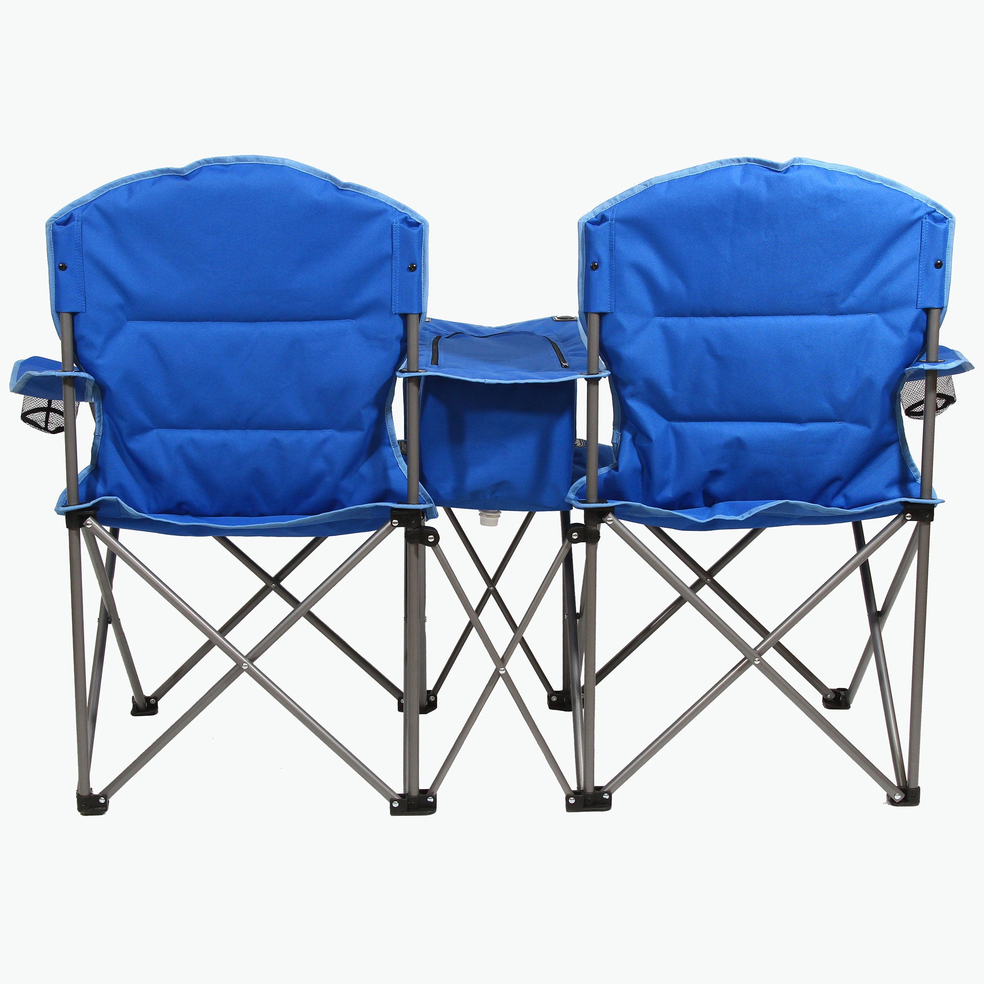 Kamp-Rite Double Folding Camp Chair w/Center Cooler & Cupholders, Blue (2 Pack) - VMInnovations