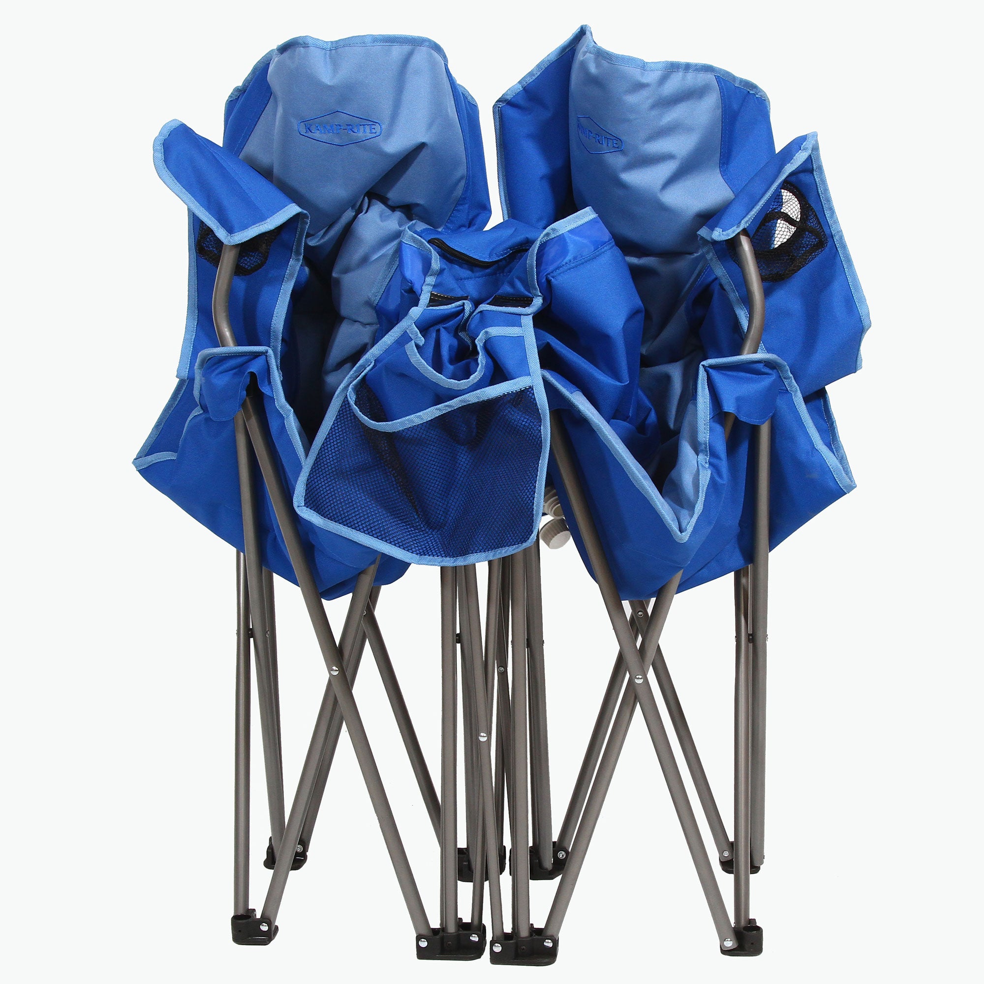 Kamp-Rite Double Folding Camp Chair w/Center Cooler & Cupholders, Blue (2 Pack) - VMInnovations