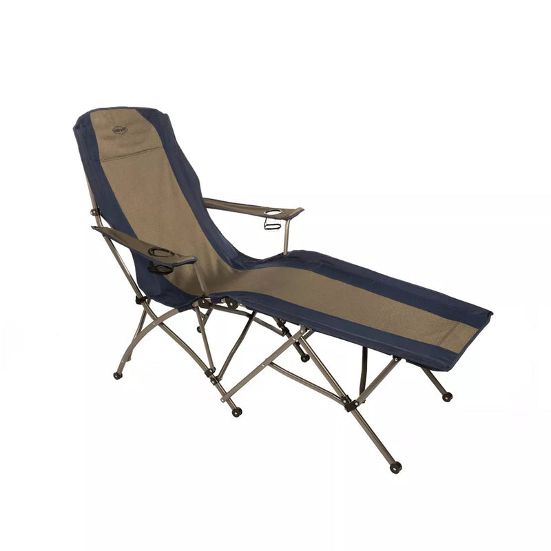Kamp-Rite Folding Lounger Camp Chair with Cupholders, Navy and Tan (2 Pack)