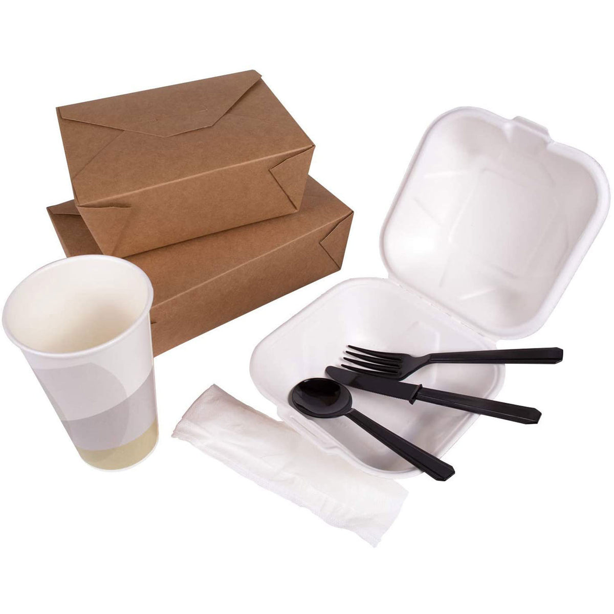 Karat Plastic Cutlery Kit with Knife, Spoon, Fork, and Napkin, Black (250 Pack)