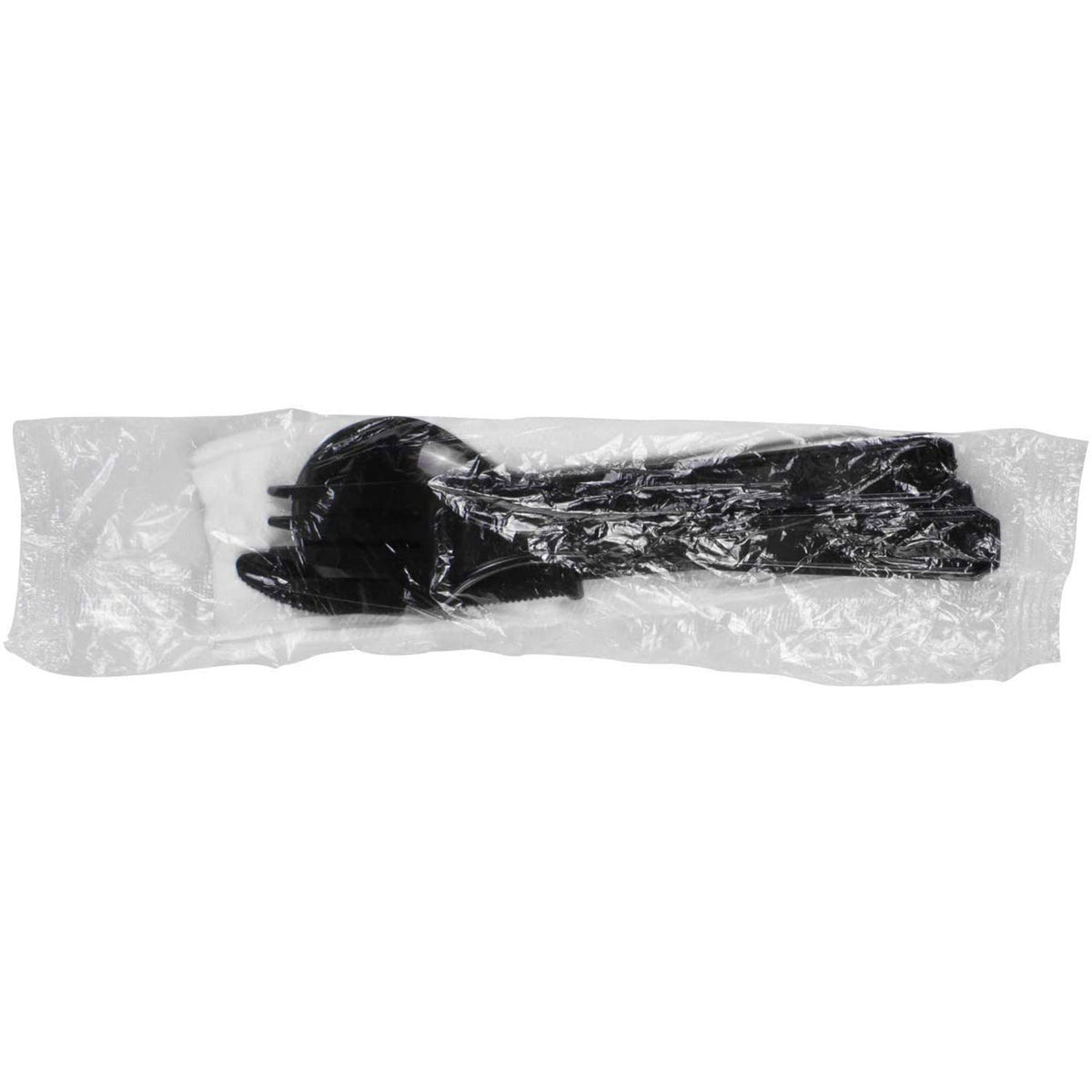 Karat Plastic Cutlery Kit with Knife, Spoon, Fork, and Napkin, Black (250 Pack)