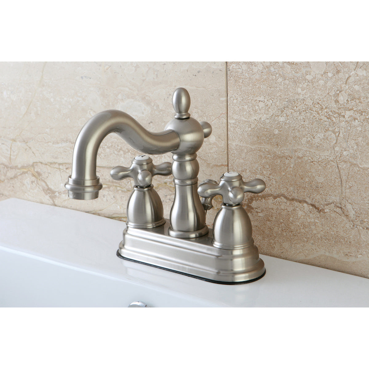 Kingston Brass 4 Inch Centerset Cross Bathroom Faucet, Brushed Nickel (Open Box)