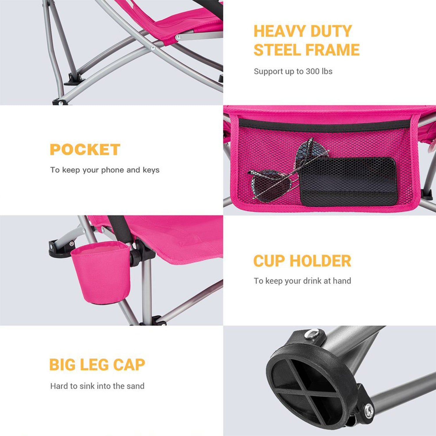 KingCamp Camping Folding Lounge Chair, Pink (Open Box)