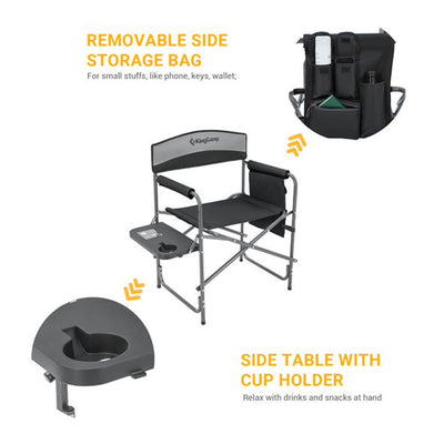 KingCamp Compact Camping Folding Chair with Side Table and Storage Pocket, Grey