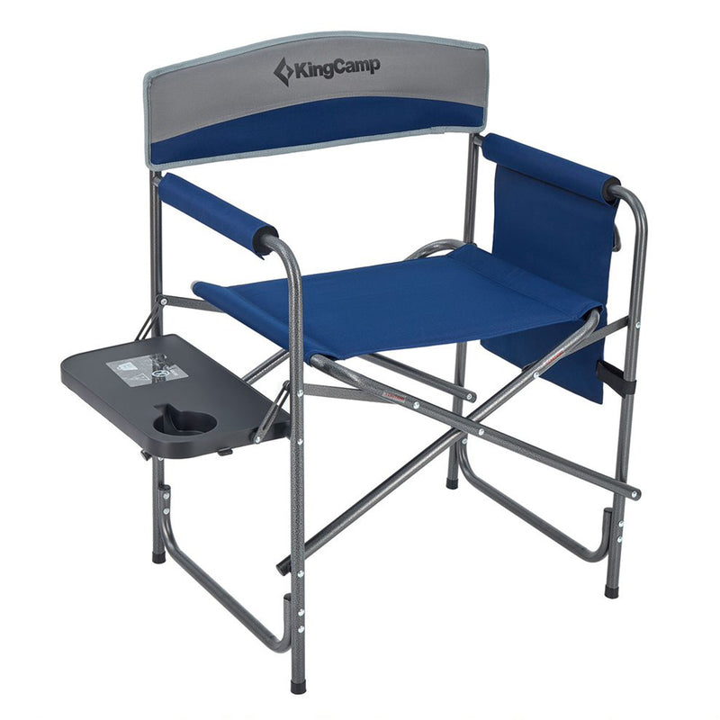 KingCamp Compact Light Folding Chair w/ Side Table & Storage Pocket, Navy/Gray
