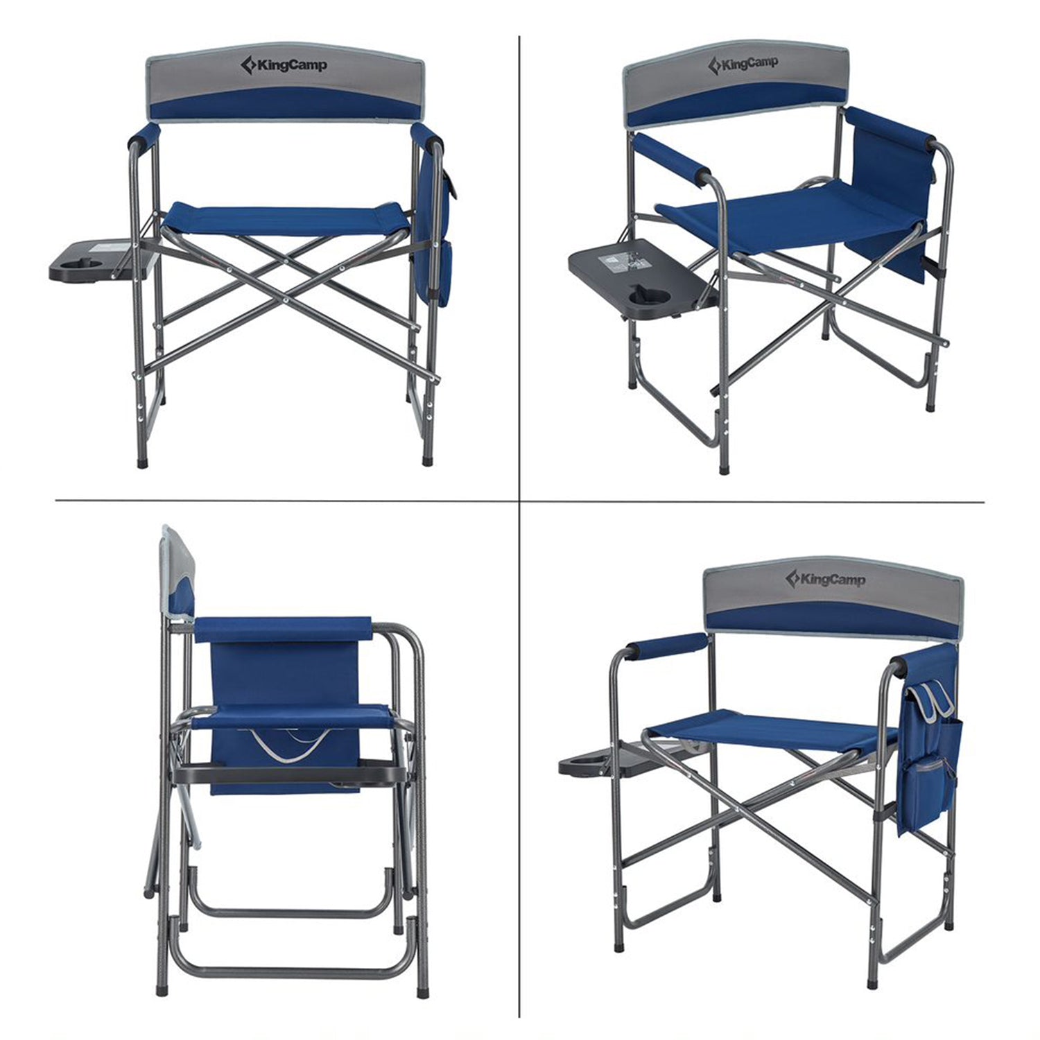 KingCamp Folding Chair w/ Side Table & Storage Pocket, Navy/Gray (Open Box)