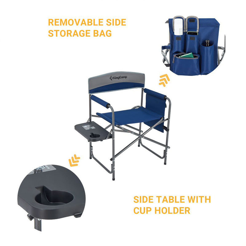 KingCamp Compact Light Folding Chair w/ Side Table & Storage Pocket, Navy/Gray