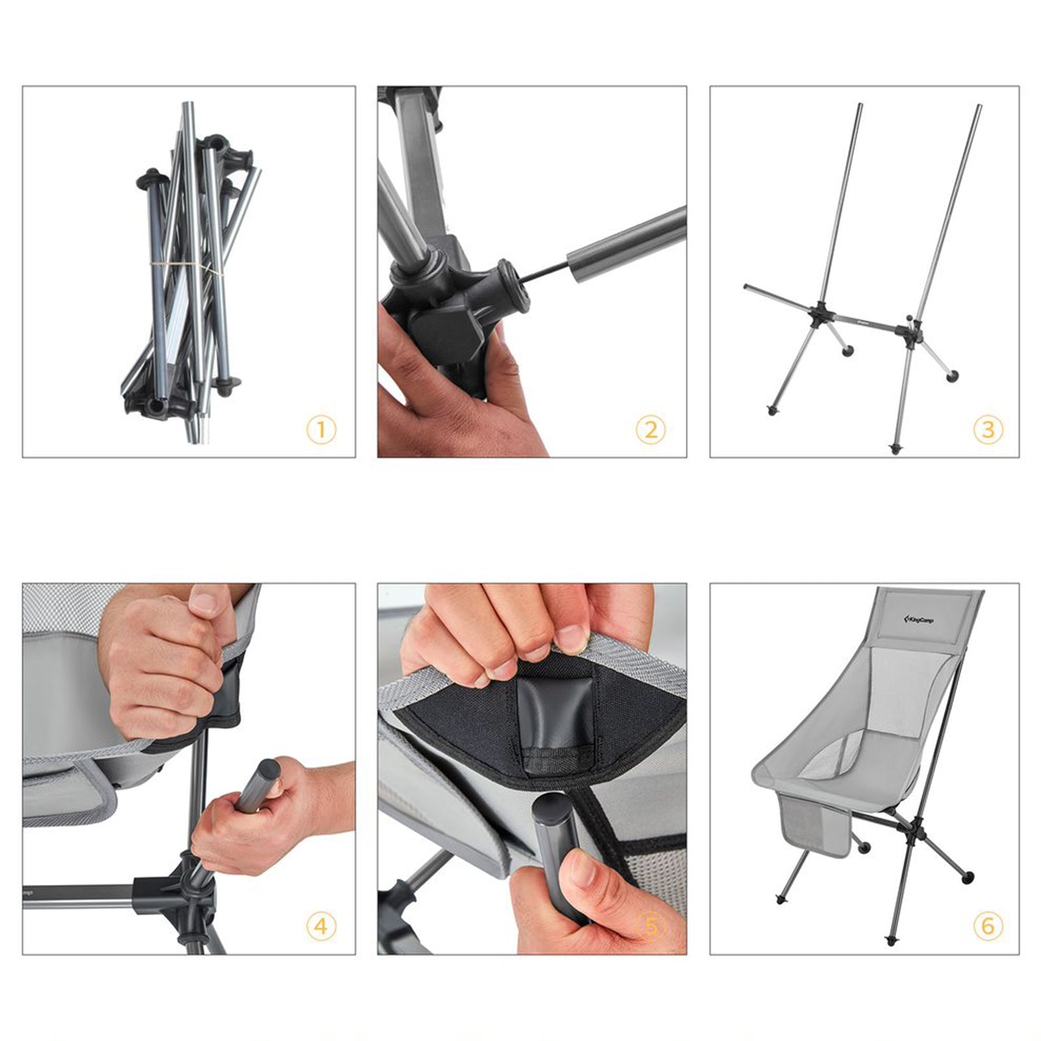 KingCamp High Back Portable Camping Folding Chair w/ Carry Bag, Gray (Open Box)