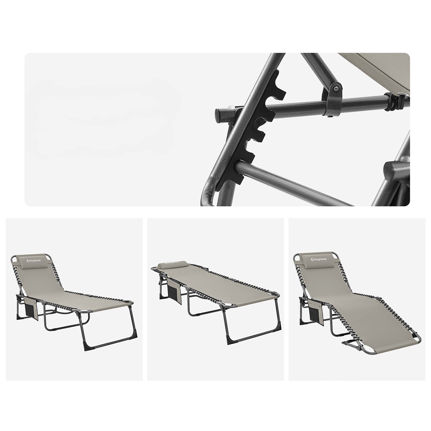 KingCamp Portable Folding Cot Patio Reclining Lounger Chair, Gray (Open Box)