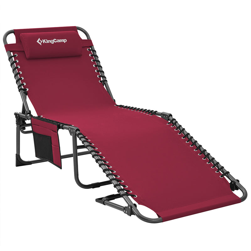 KingCamp Portable 4 Positions Folding Cot Patio Reclining Lounge Chair, Wine Red