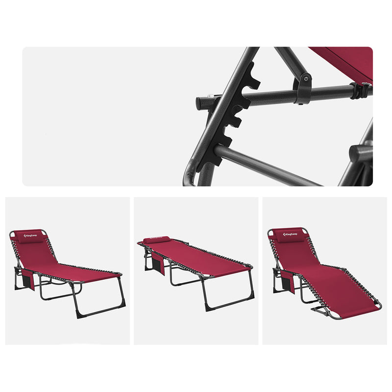 KingCamp Portable 4 Positions Folding Cot Patio Reclining Lounge Chair, Wine Red