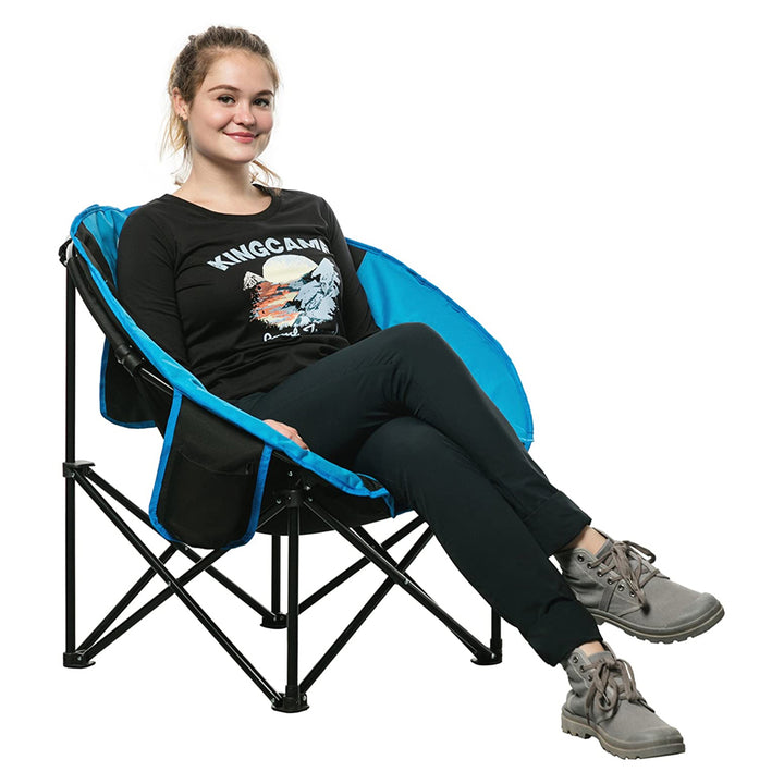 KingCamp Foldable Indoor/Outdoor Saucer Lounge Camping & Room Chair, Black/Blue - VMInnovations