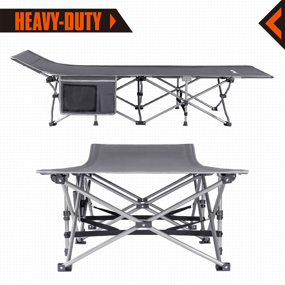 KingCamp Folding Deluxe Lightweight Portable Camping Side Pocket Bed Cot, Gray