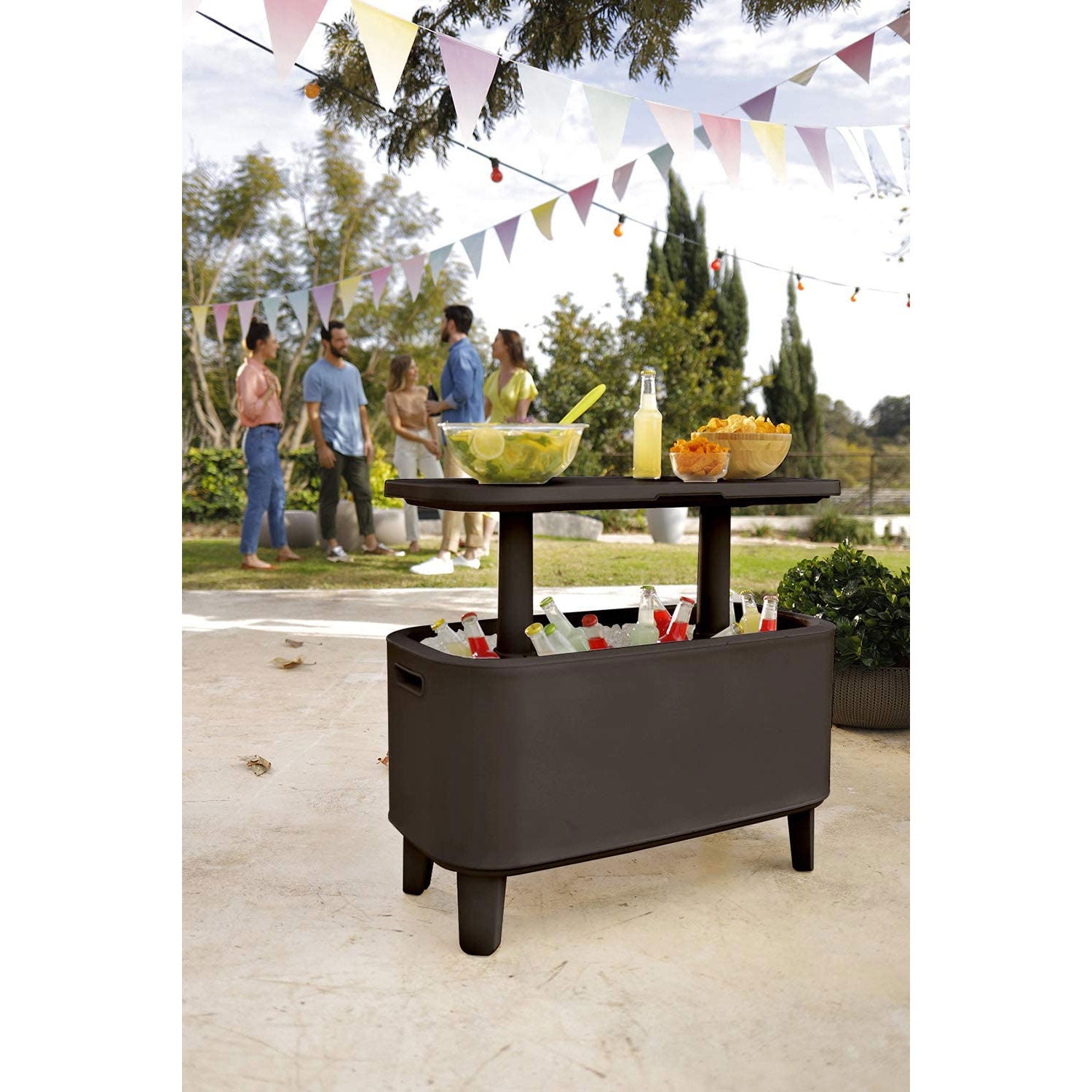 Keter Breeze Bar 17 Gallon Cooler with Pop-Up Table Top Bar Cart, Espresso Brown - VMInnovations