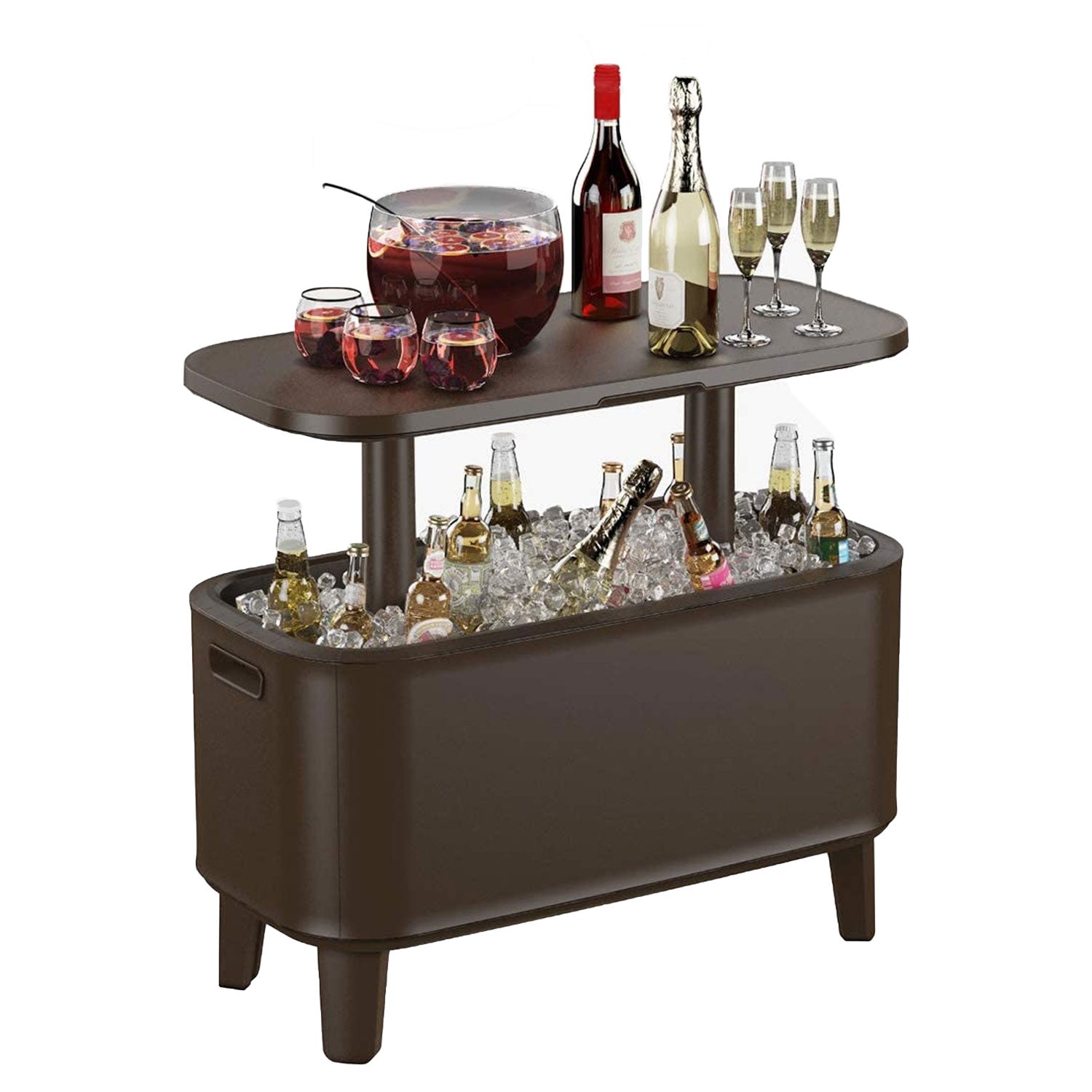 Keter Breeze Bar 17 Gallon Cooler with Pop-Up Table Top Bar Cart, Espresso Brown - VMInnovations