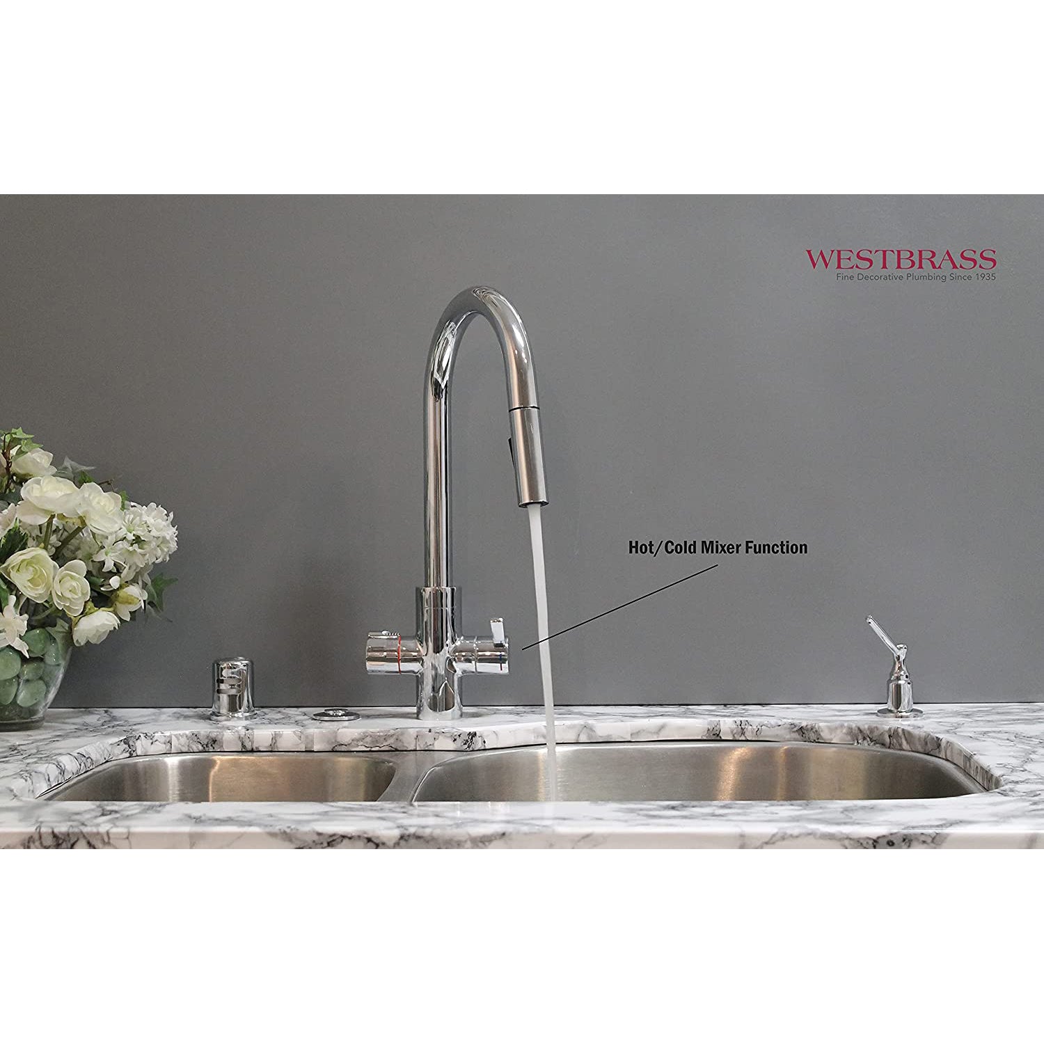 Westbrass 4in1 Hot Water Dispenser Faucet w/ Hot Tank, Polished Chrome(Open Box)