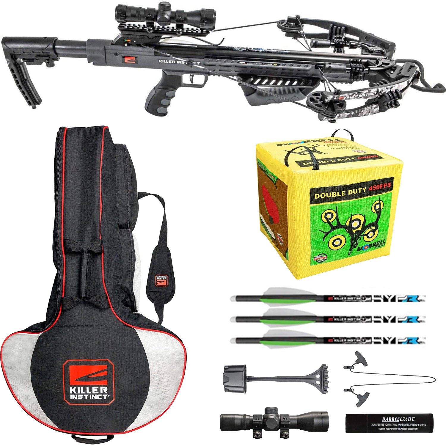 Killer Instinct Gray Burner 415 Crossbow with Scope and Accessories