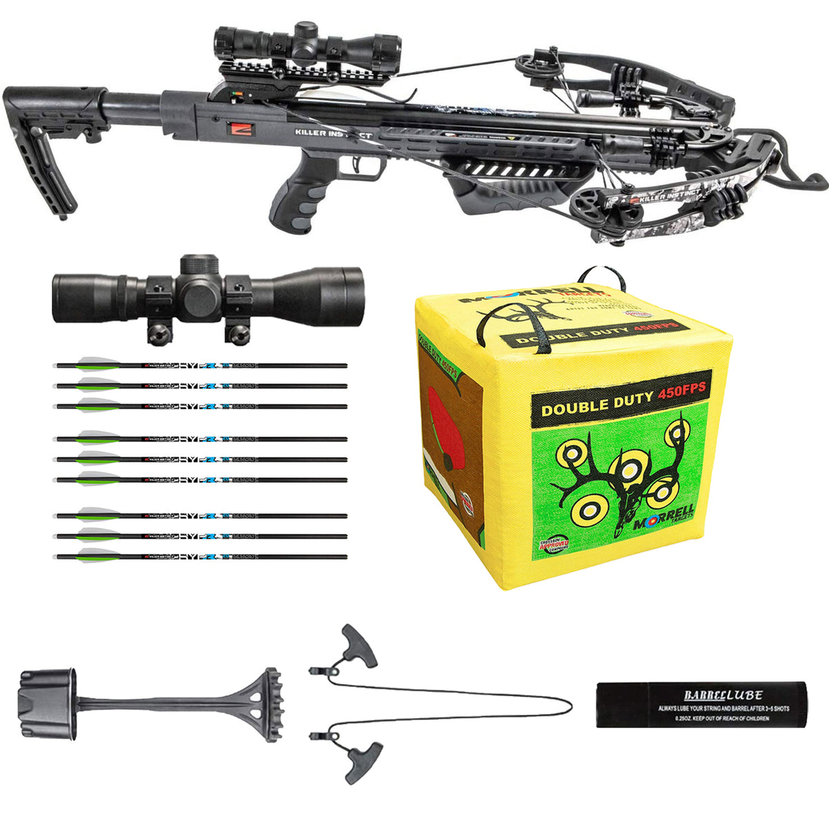 Killer Instinct Burner Archery Crossbow w/ HYPR Lite Bolts & Morrell Cube Target