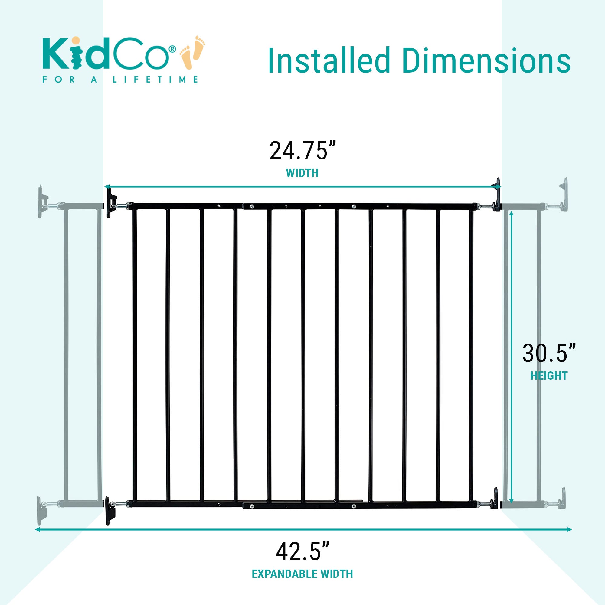 KidCo G2001 Safeway Top of Stairs Quick Release Baby Gate, 42.5 x 30.5 In, Black - VMInnovations
