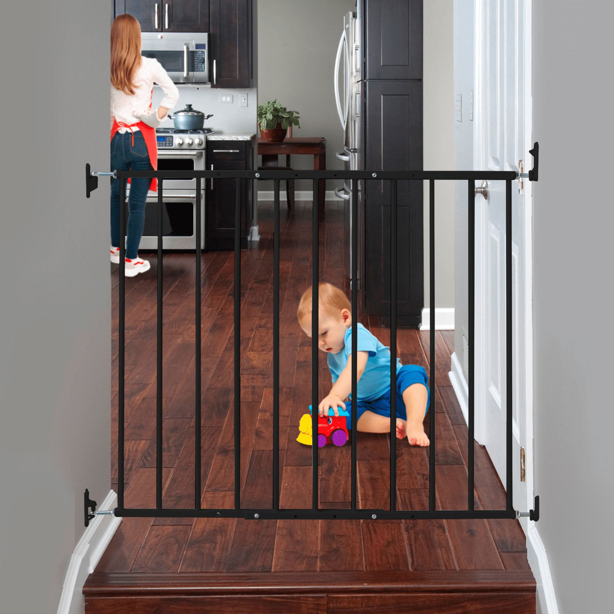 KidCo G2001 Safeway Top of Stairs Quick Release Baby Gate, 42.5 x 30.5 In, Black - VMInnovations