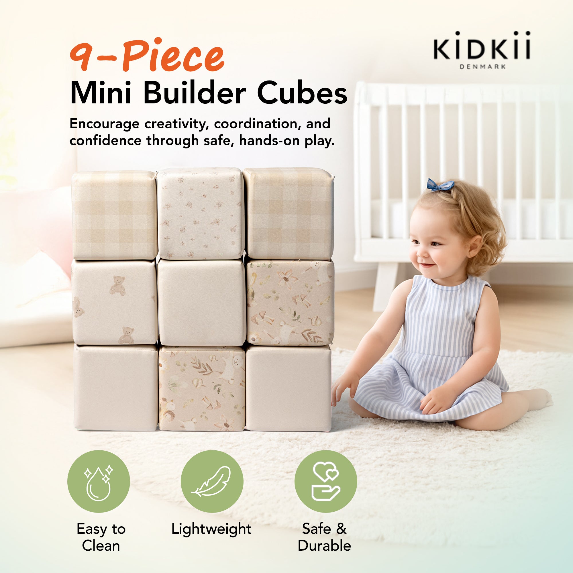 KIDKII 9pc Set Mini Builder Cubes Soft Foam Stackable Toddler Blocks (Open Box) - VMInnovations