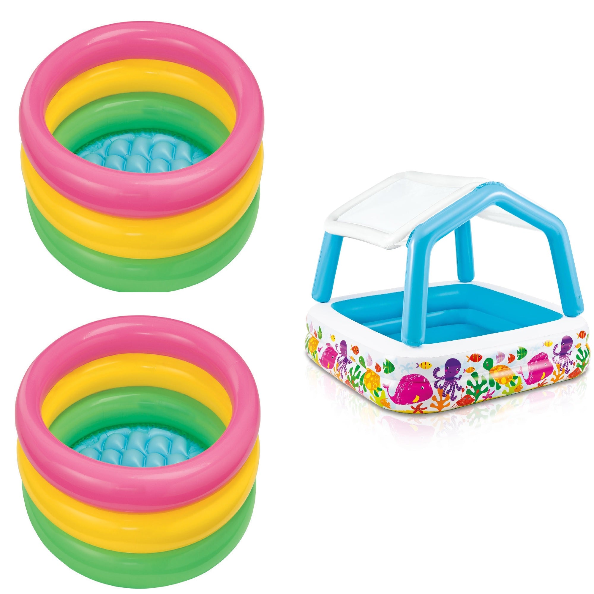 Intex Sunset Inflatable Baby Pool (2 Pack) & Inflatable Ocean Scene Kids Pool - VMInnovations