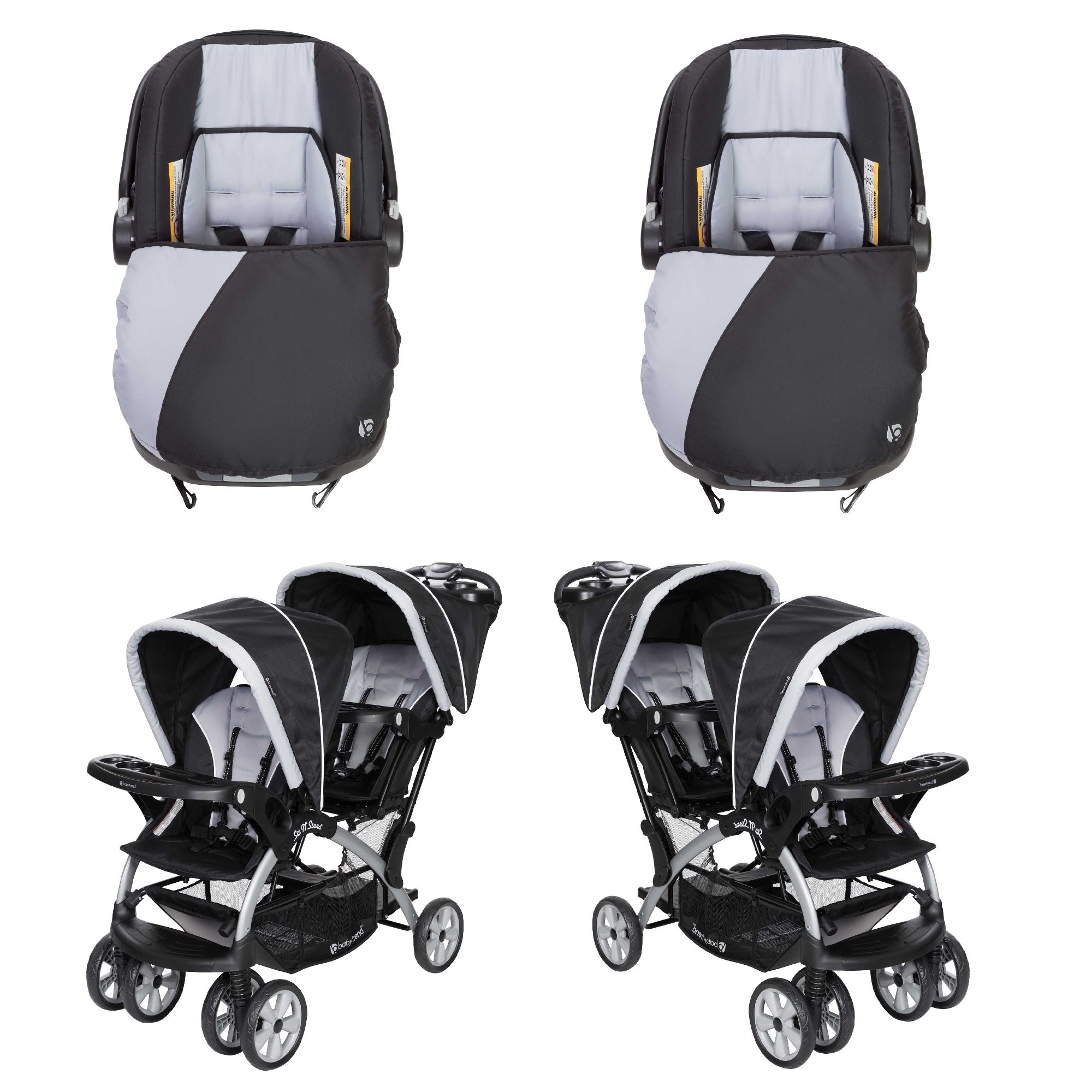 Baby Trend Infant Car Seat & Base (2 Pack) w/ 2 Seat Double Stroller (2 Pack) - VMInnovations