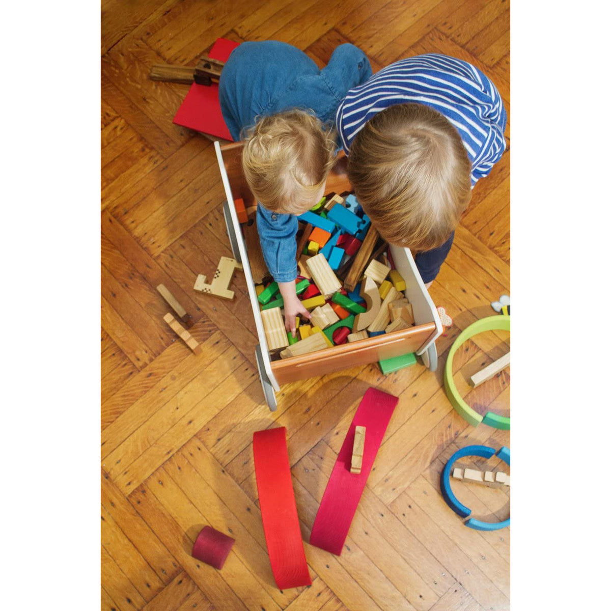 Kinderfeets 2-in-1 Versatile Baby Toddler Wooden Toy Storage Box Walker, White - VMInnovations