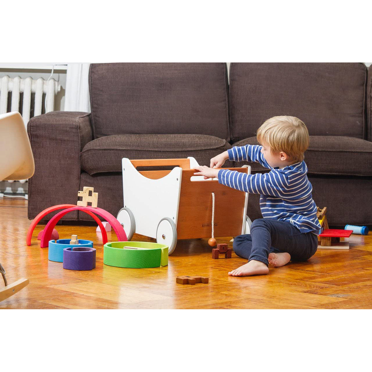 Kinderfeets 2-in-1 Versatile Baby Toddler Wooden Toy Storage Box Walker, White - VMInnovations