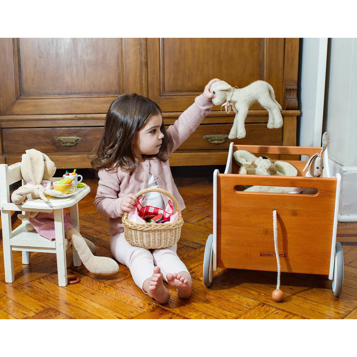 Kinderfeets 2-in-1 Versatile Baby Toddler Wooden Toy Storage Box Walker, White - VMInnovations