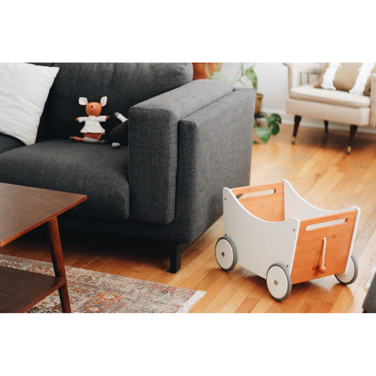 Kinderfeets 2-in-1 Versatile Baby Toddler Wooden Toy Storage Box Walker, White - VMInnovations