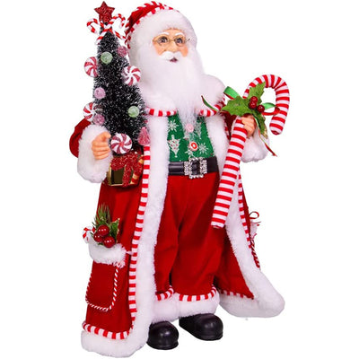 Kurt Adler 17 Inch Kringle Christmas Candy Cane and Tree Santa, Red and White