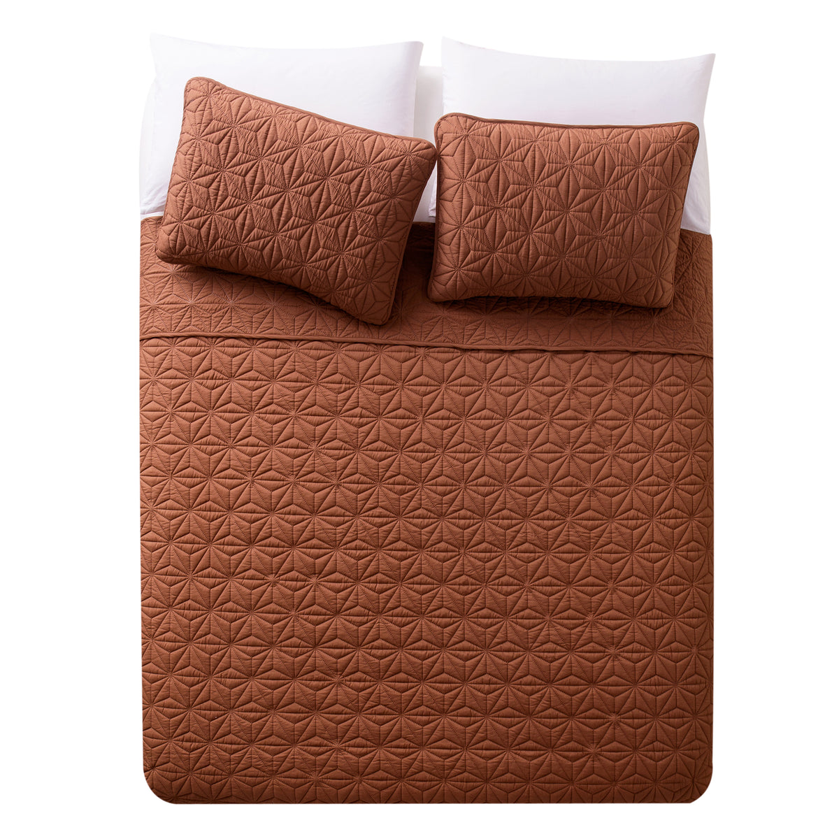 VCNY Home Geometric Orange 3 Piece Bed Quilt & 2 Sham Set, King (Open Box)