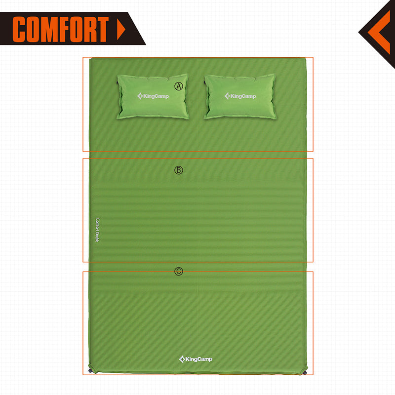 KingCamp Double Self Inflating Camping Sleeping Pad Mat with 2 Pillows, Green