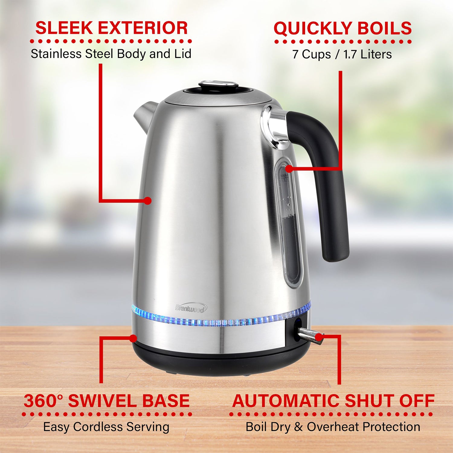 Brentwood 1.7 Liter Cordless Electric Tea Kettle Pot (Open Box) - VMInnovations