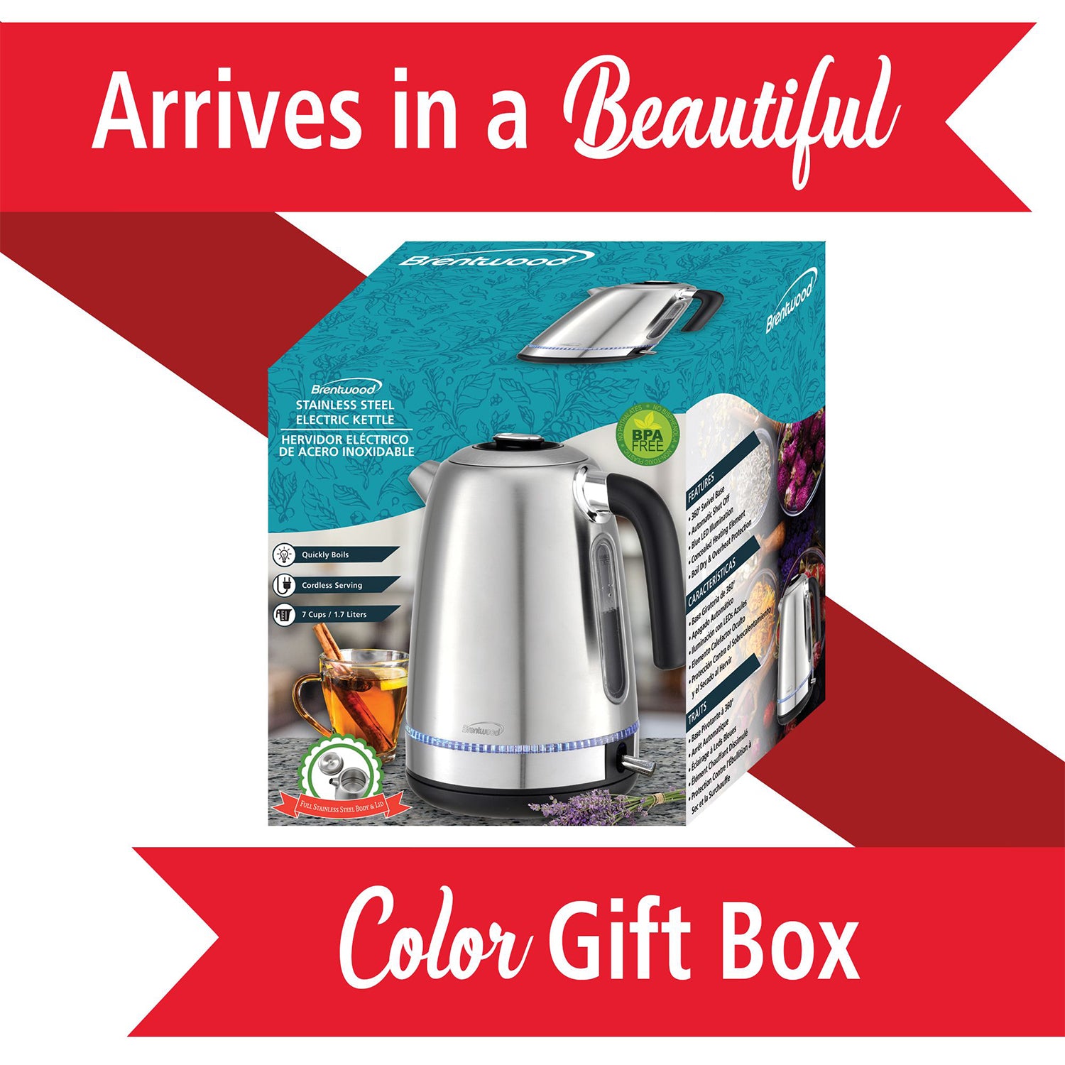 Brentwood 1.7 Liter Cordless Electric Tea Kettle Pot (Open Box) - VMInnovations