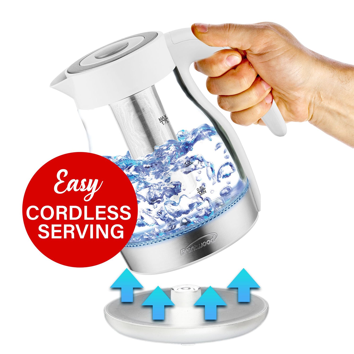 Brentwood 1.7L Cordless Electric Glass Tea Kettle Pot w/ Tea Infuser (Open Box) - VMInnovations