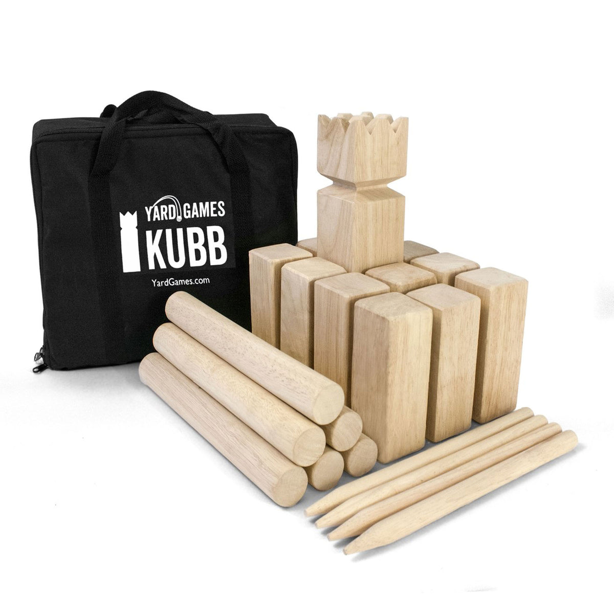YardGames Wood Kubb Set Bundle w/ Scatter Skittles Set & Double Ladder Toss Game