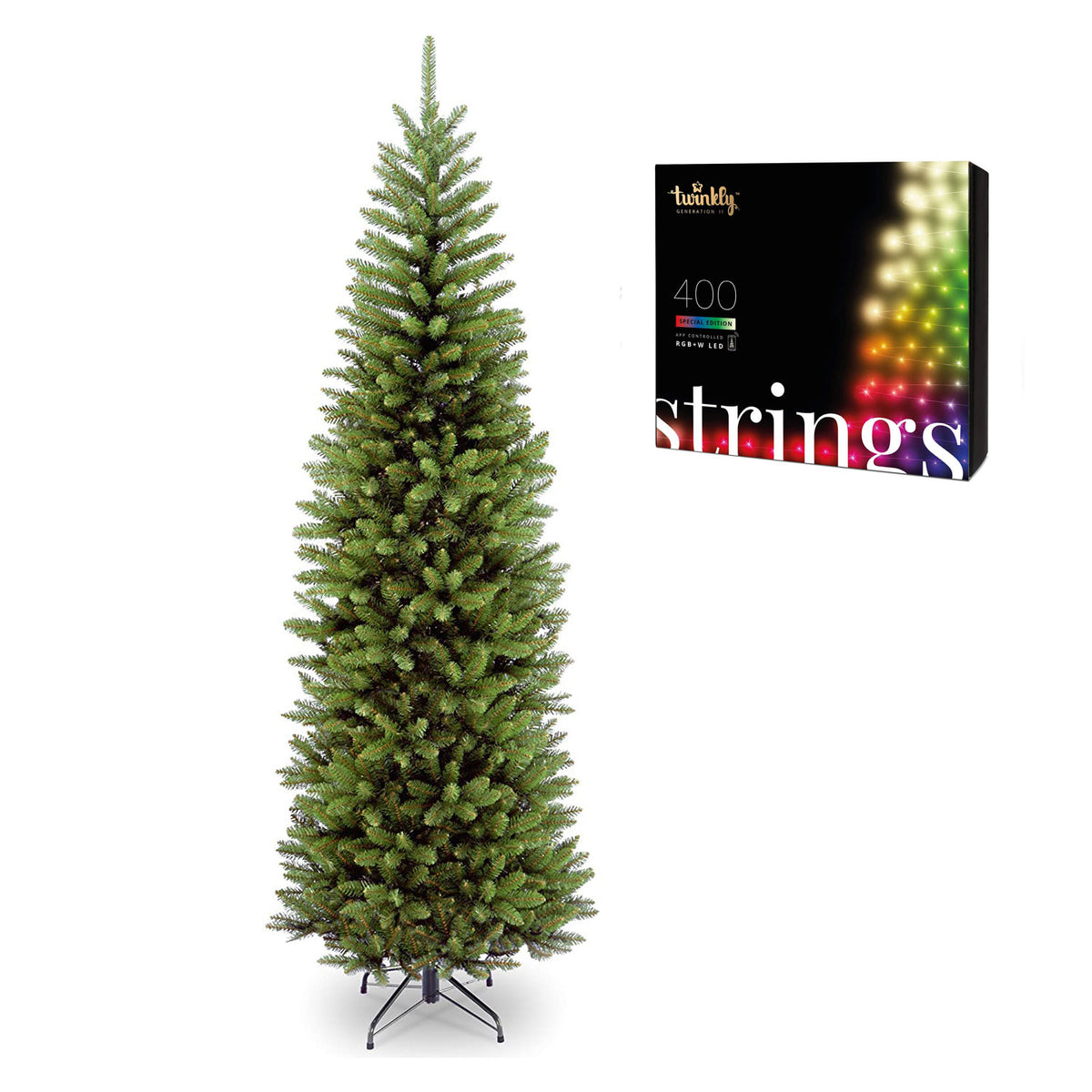 National Tree Company Kingswood 7 Foot Slim Christmas Tree & Color String Lights
