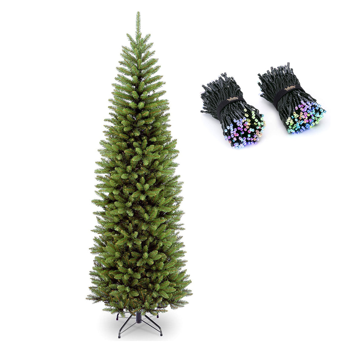 National Tree Company Kingswood 7 Foot Slim Christmas Tree & Color String Lights