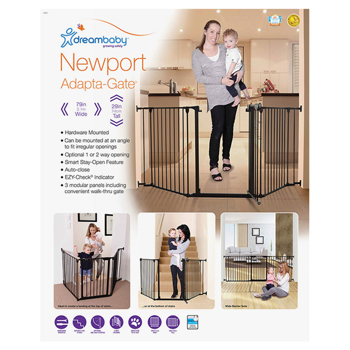 Dreambaby L2021BB Newport Adapta 33.5 to 79 Inch Baby and Pet Safety Gate, Black - VMInnovations