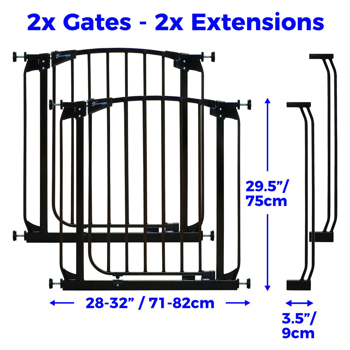 Dreambaby L786B Chelsea 28 to 39 Inch Auto-Close Baby Gate w/ Extensions, Black - VMInnovations