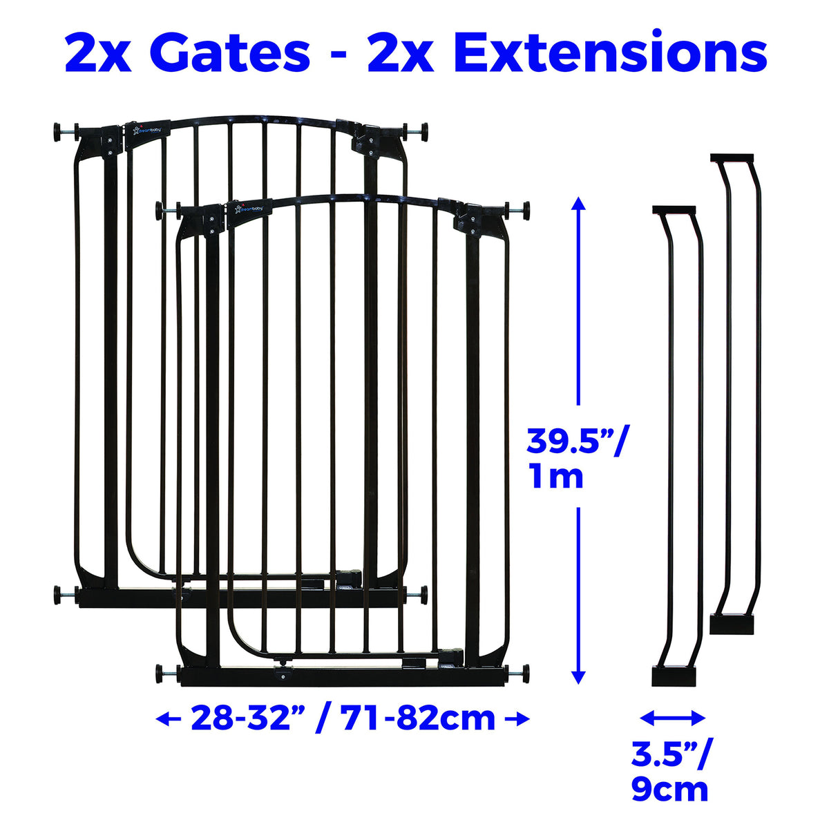 Dreambaby L788B Chelsea 28 to 39 Inch Auto-Close Baby Gate w/ Extensions, Black - VMInnovations