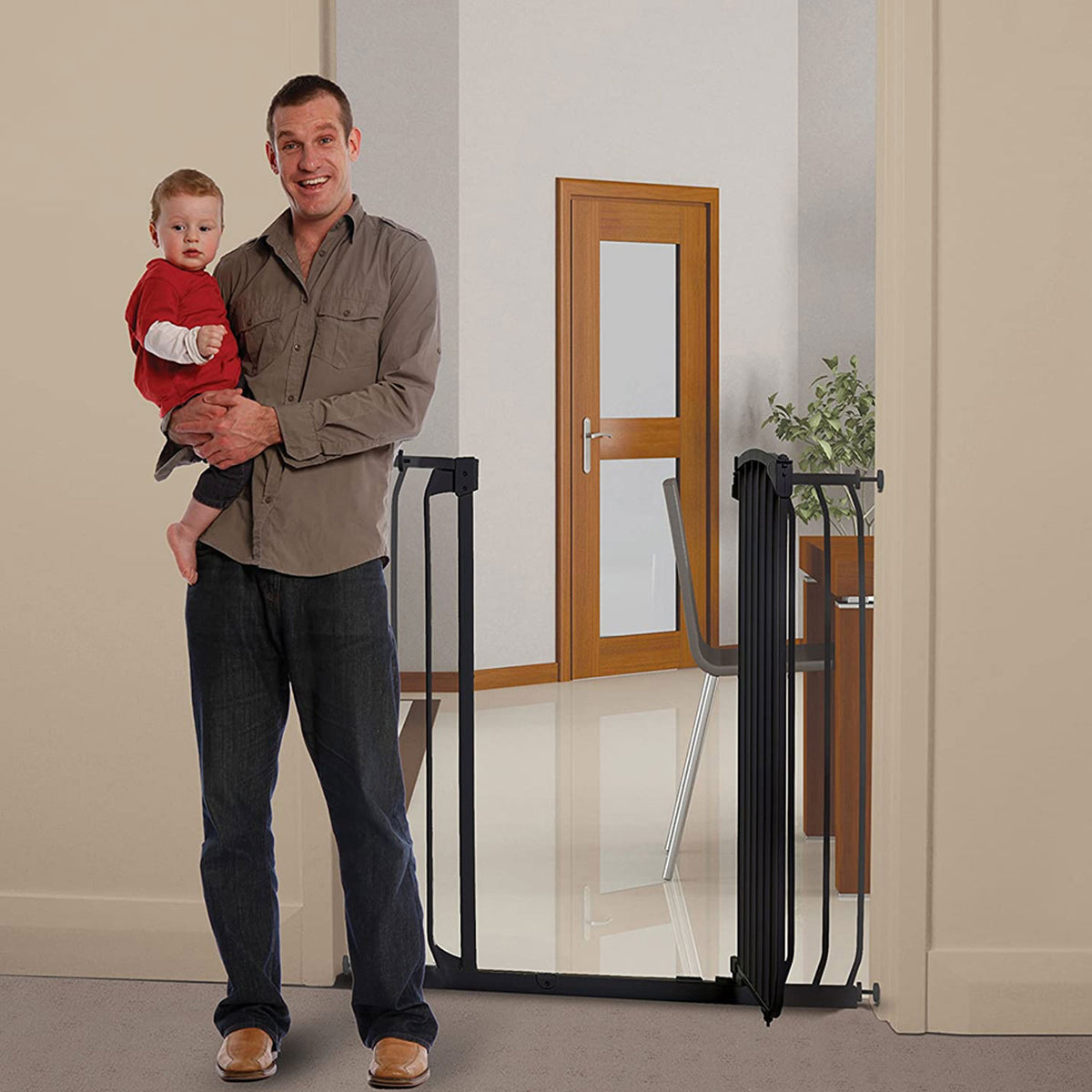 Dreambaby Chelsea 38 to 53 Inch Extra Tall & Wide Auto-Close Safety Gate, Black - VMInnovations
