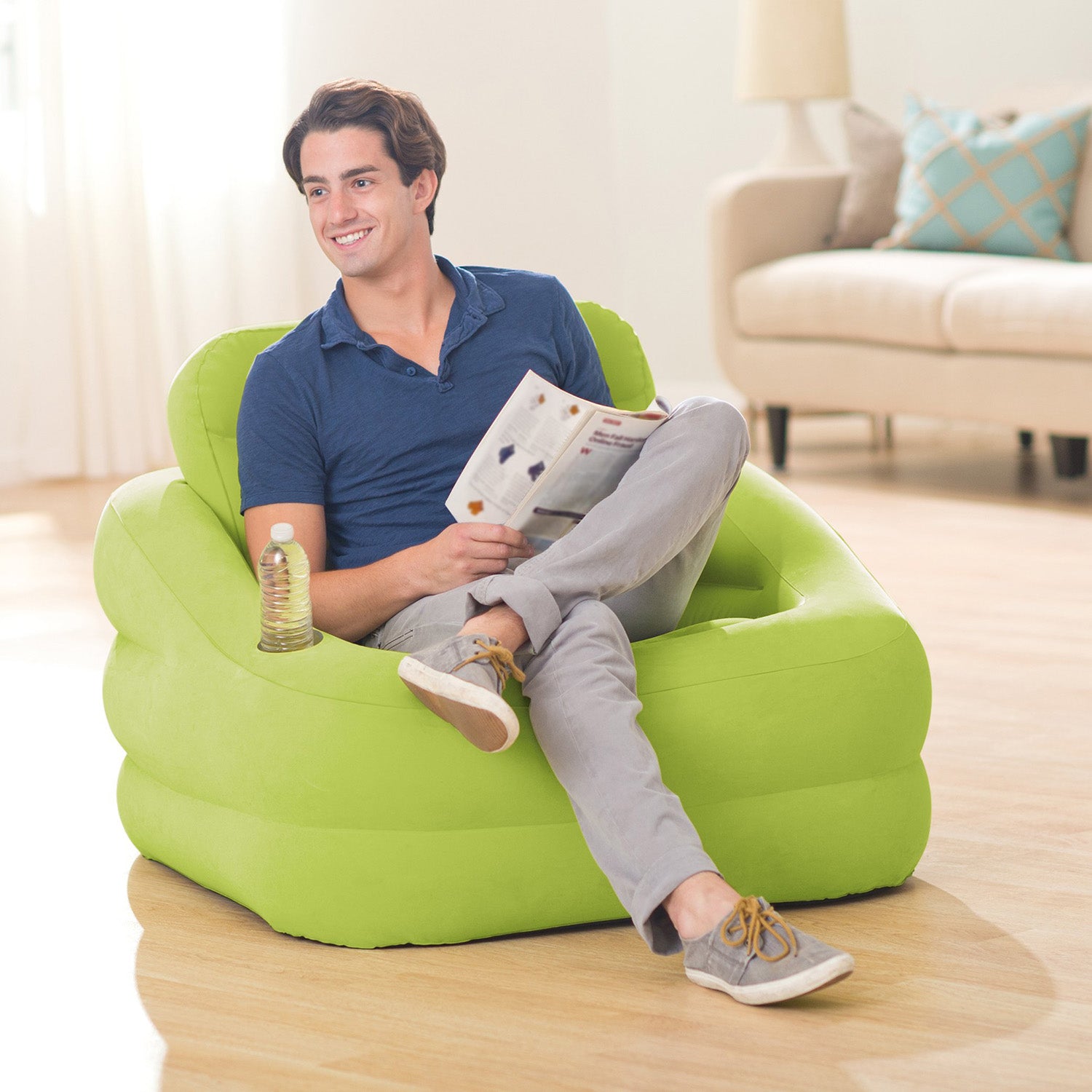 Intex Inflatable Indoor/Outdoor Accent Chair with Cup Holder, Green | Open Box