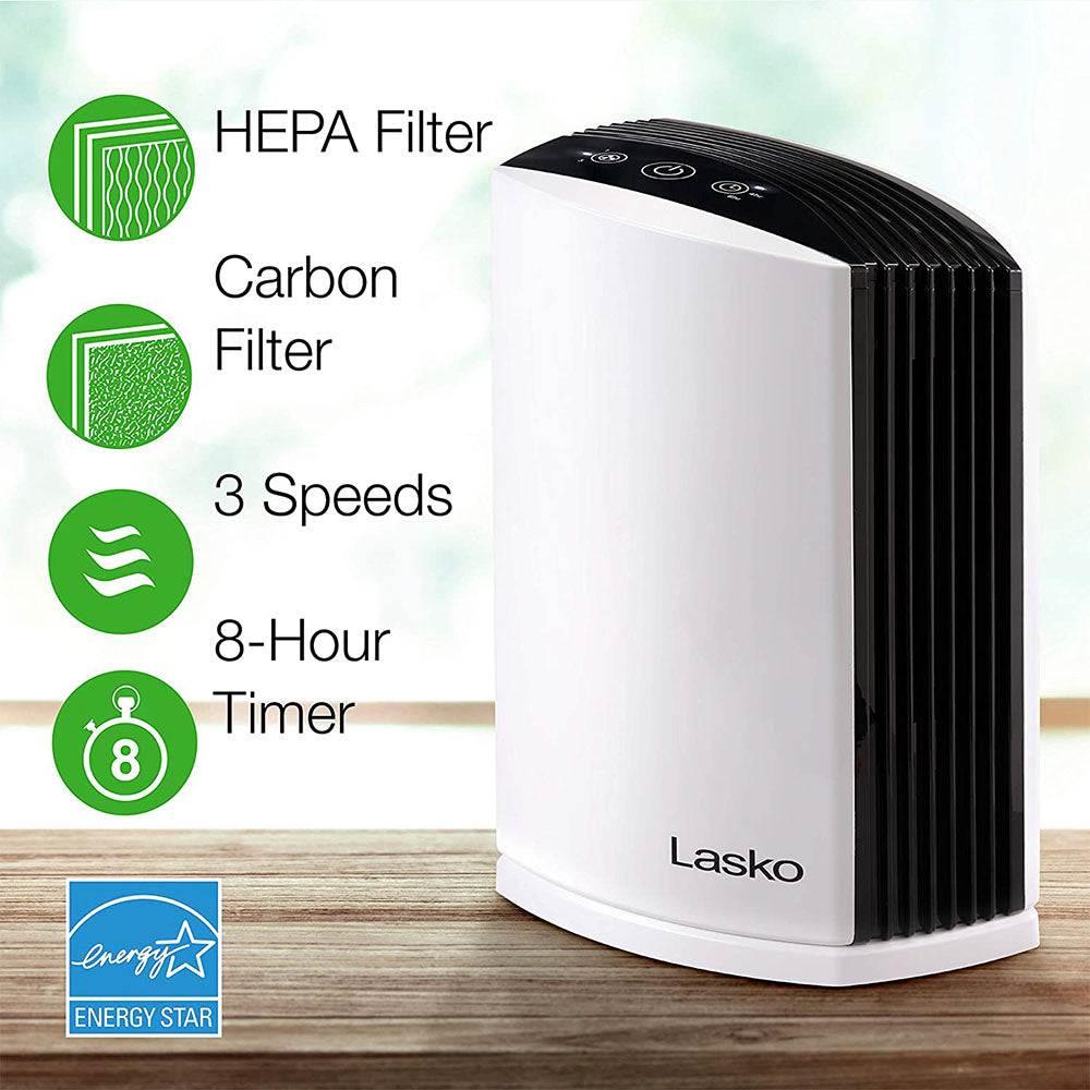 Lasko Portable Home Office 3 Speed Desktop Air Purifier Machine w/ HEPA Filter